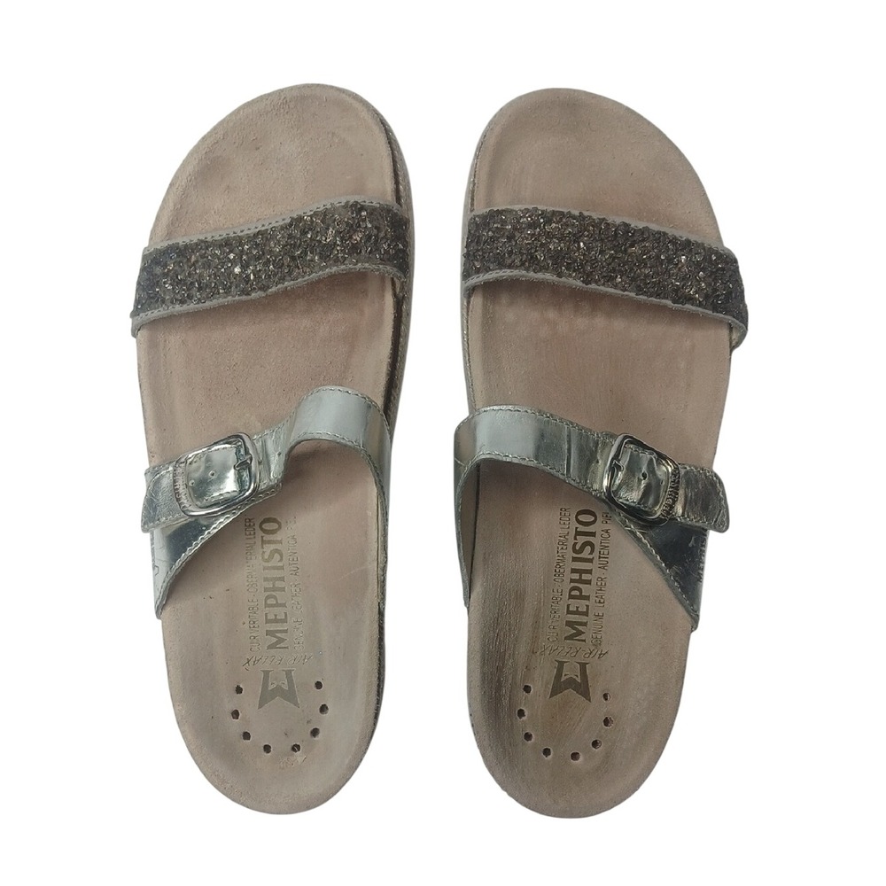 Mephisto Air-Relax Silver Metallic Glitter Buckle Slide Sandals Womens 37 - Picture 5 of 7
